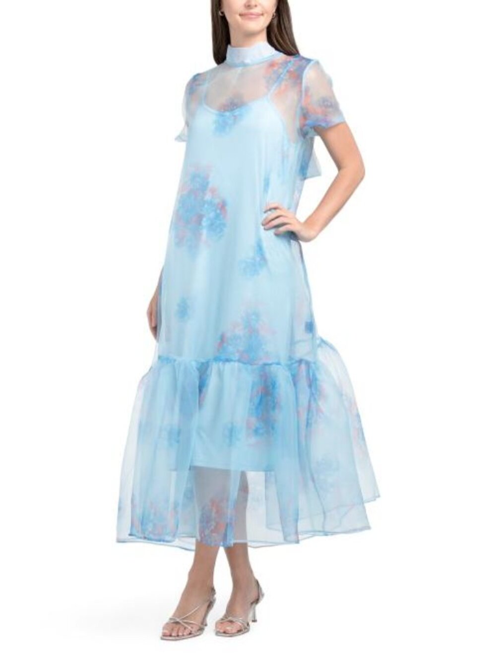 NANCY YANG Airy Sheer Short Sleeve Dress